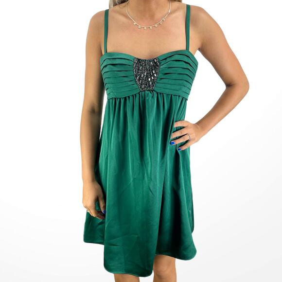 00s BCBGMAXAZRIA Vintage Green Beaded Spaghetti Strap Mini Dress - Picture 9 of 9